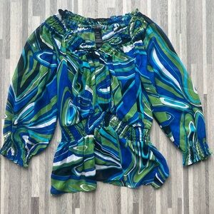 2000s Bisou Bisou smocked print blouse